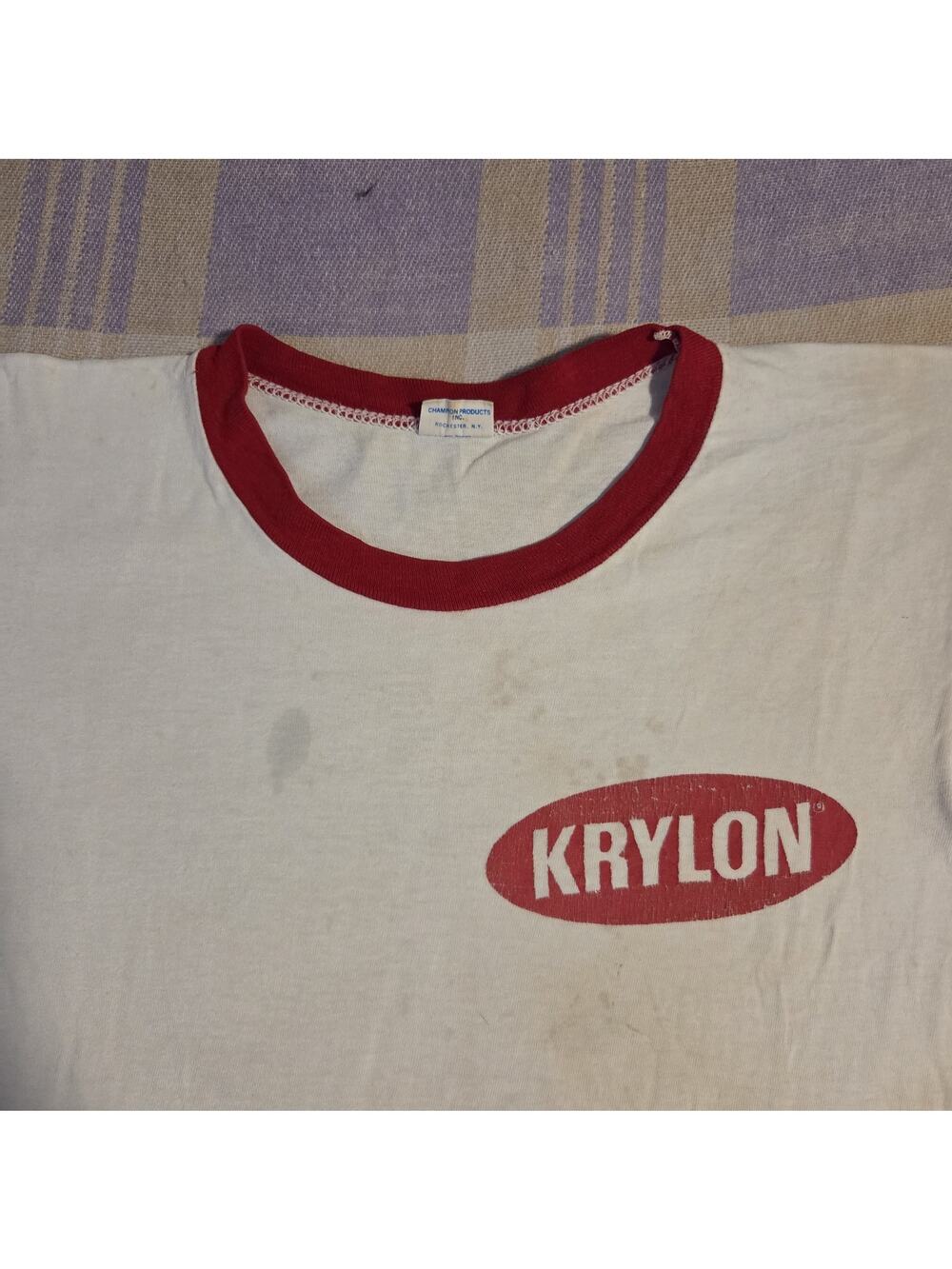 Vintage 70s Krylon Spray Paint Champion T Shirt Conart Graffiti Art Rap Blue Bar